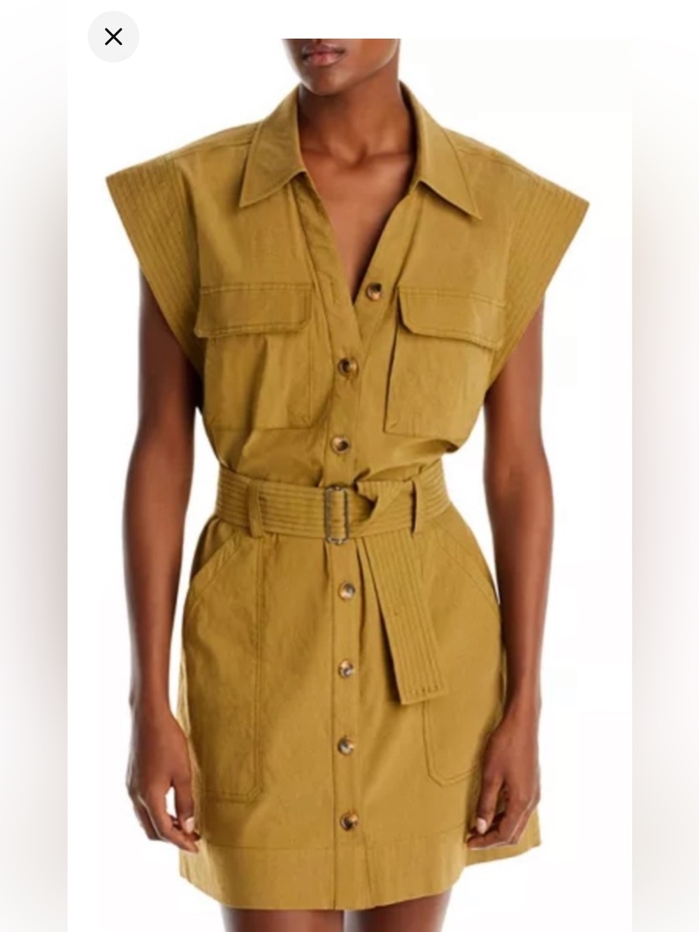 A.L.C. khaki tan Sleeveless Button-Front Belted Shirt Dress 8